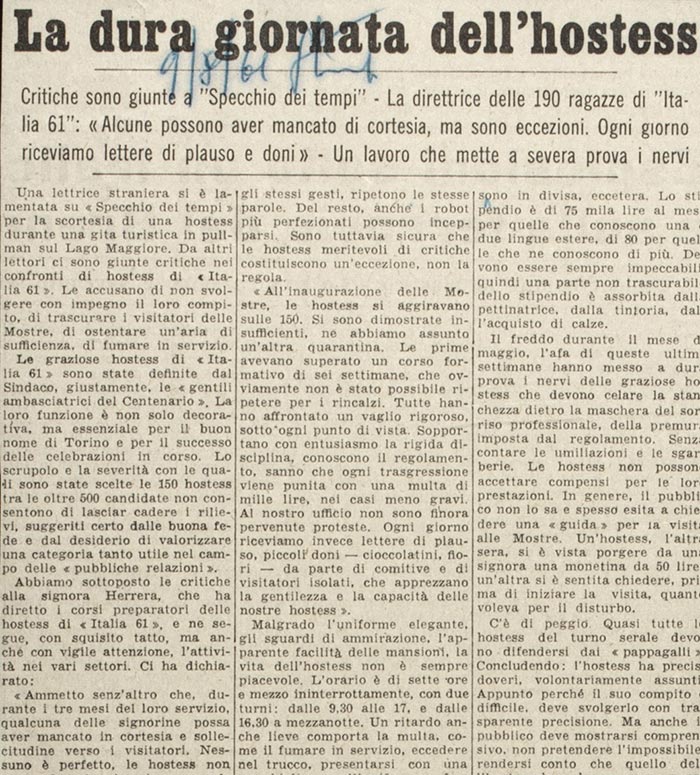 Articolo La Stampa, 9 agosto 1961
